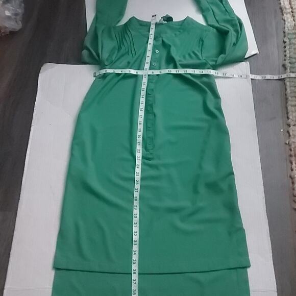 Merona Green Belted High Low Button Down Shirt Dress Pockets S Classic - Picture 5 of 8